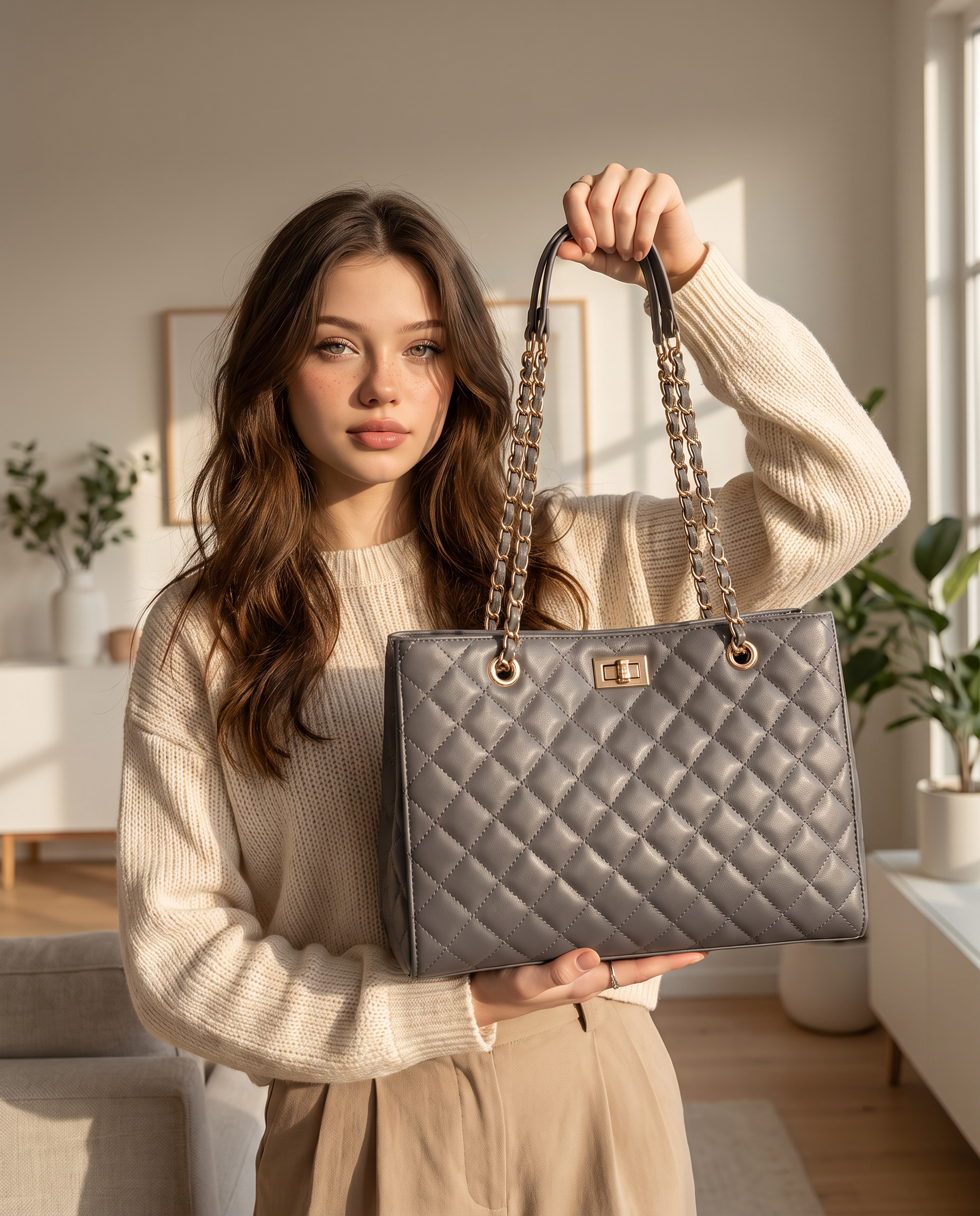 Bolso gris Quiet Luxury estilo influencer